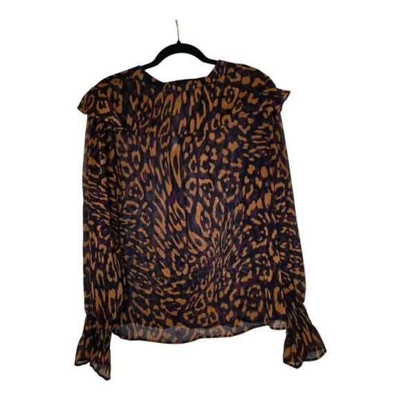 DKNY Leopard Animal Print Ruffle Button Up Shirt -  Size Large - Picture 3 of 8
